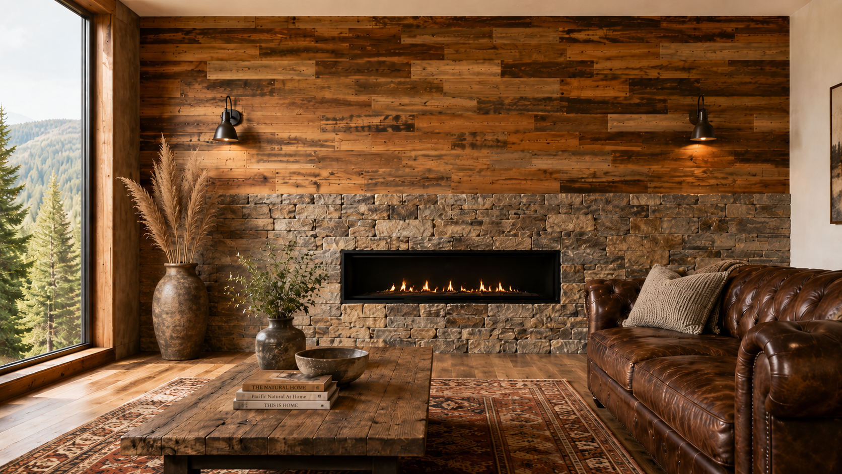 Stone + Wood: Mountain lodge feature wall