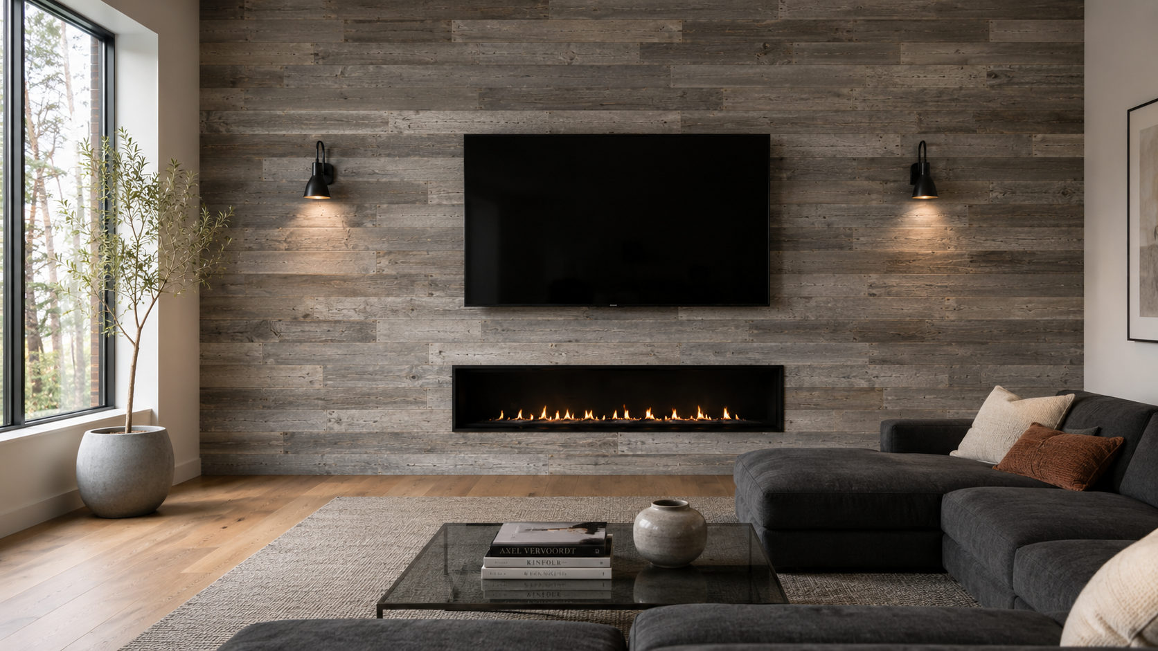 TV Above the Fire: Modern living room layout